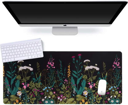Desk Mat, Big Desk Pad, XXL Extended Gaming Mouse Pad, Large Mouse Pad for Desk Protector, Rubber Base Mousepad with Stitched Edges, Keyboard Mouse Mat for Work, Game, Office, Home - Weeds