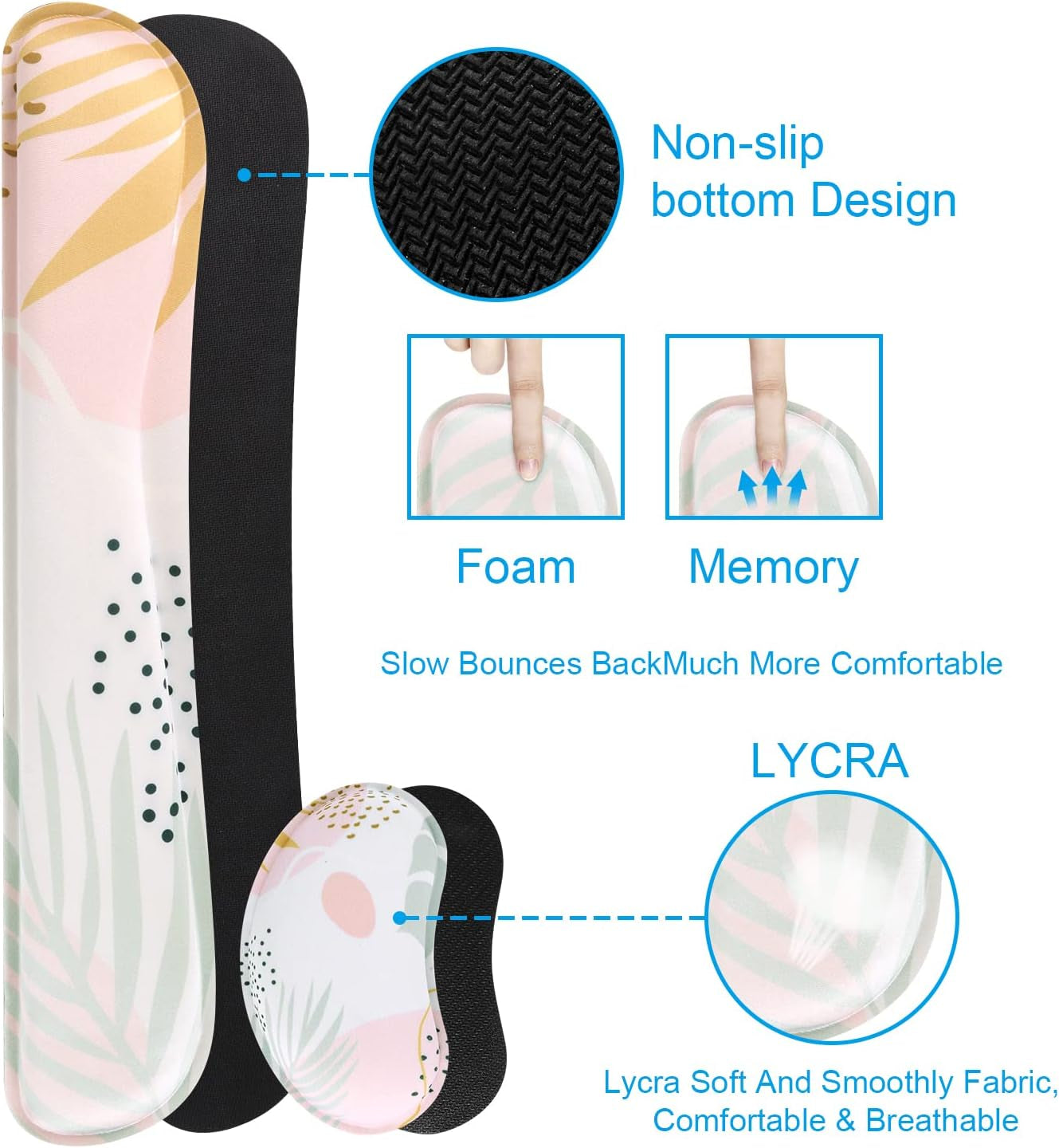 Gaming Mouse Pad Wrist Support Set, 3In1 Keyboard Wrist Rest Ergonomic Large Mouse Pad (35.4X15.7 In), Memory Foam, Easy Typing Pain Relief, XXL Desk Mat Pad for Computer Keyboard (Elm Leaf)