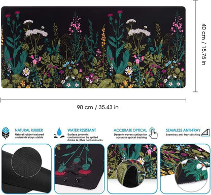 Desk Mat, Big Desk Pad, XXL Extended Gaming Mouse Pad, Large Mouse Pad for Desk Protector, Rubber Base Mousepad with Stitched Edges, Keyboard Mouse Mat for Work, Game, Office, Home - Weeds