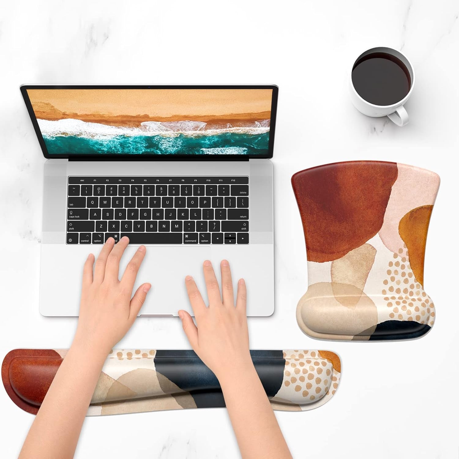 Mouse Pad Wrist Support Keyboard Wrist Rest Pad Ergonomic Mousepad Non-Slip Memory Foam Keyboard Pad Easy Typing Pain Relief Perfect for PC Laptop Gaming Office,Abstract Marble Texture